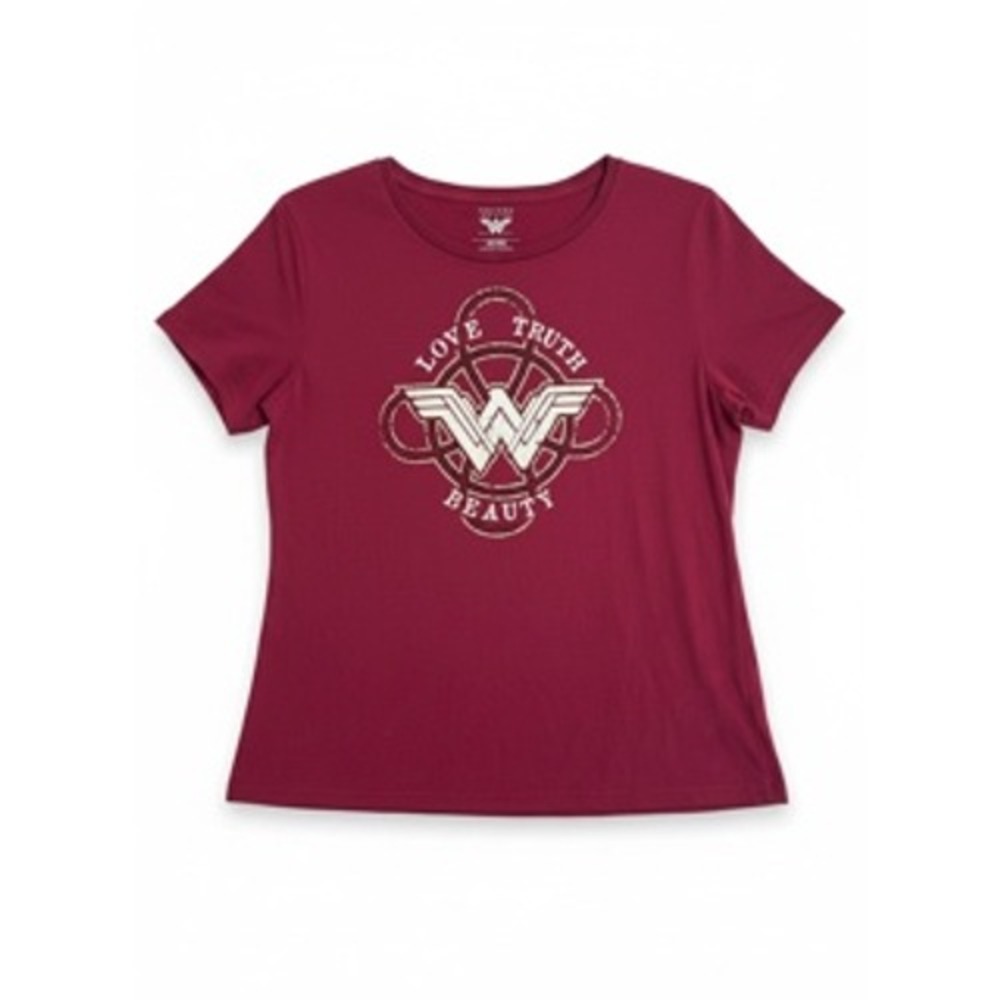 Wonder Woman Graphic Tee Burgundy Love Truth Beauty Shirt XL DC Comics